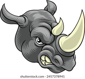 A rhino or rhinoceros mean, angry cartoon animal sports mascot
