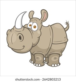 Rinoceronte Rinoceronte em pé Vista frontal. ilustração vetor rinoceronte, desenho animado clipart personagem, animal em estilo plano. Animais selvagens, criaturas selvagens, conceito de vida selvagem. Vetor Rhino isolado. 28º