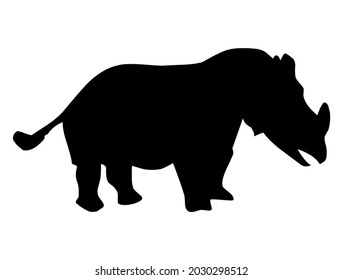 Rhino, rhinoceros, wild animal, mammal, living in Africa in savanna, vector, illustration in black and white color, isolated on white background 