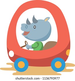 Rhino riding a toy car