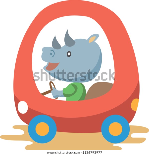 Rhino riding a toy
car
