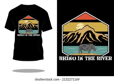 rhino in the river retro t shirt design