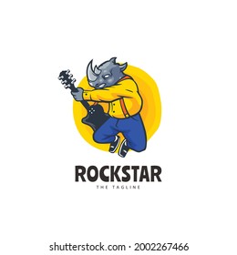 Rhino Rock Mascot Cartoon Logo Template