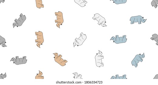 Rhino seamless pattern, Colorful Rhino on white background.