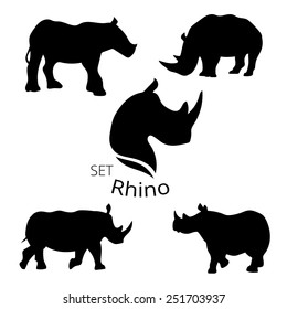 Rhino set of silhouettes vector