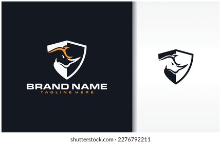 Rhino With Shield Logo Vector Design