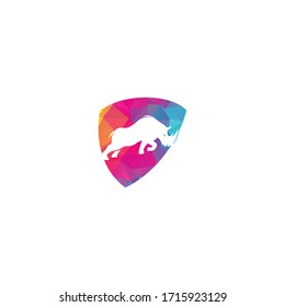 Rhino shield shape concept logo vector design. Rhinos logo for sport club or team. Angry Rhino logo.