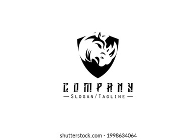 Rhino in shield shape, ideal for security companies.