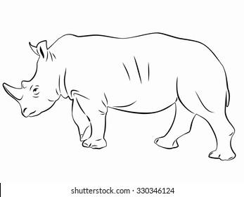 rhino silhouette isolated , black and white sketch, white background