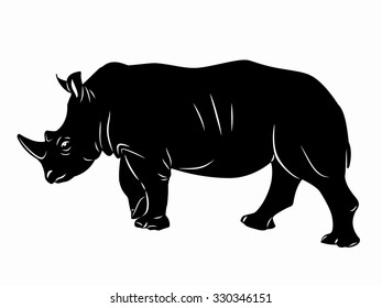 rhino silhouette isolated , black and white sketch, white background