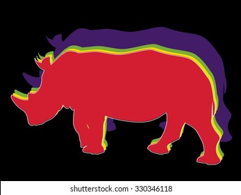 rhino silhouette isolated , color sketch, black background