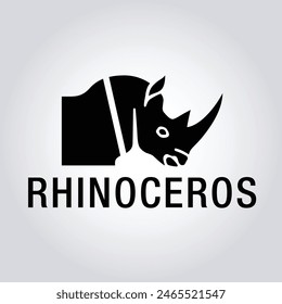 Rhino silhouette logo design. Abstract wild animal emblem, Strong rhinoceros symbol. Premium brand identity concept, Modern rhino head logo. Vector illustration template