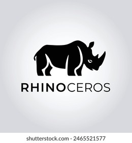 Rhino silhouette logo design. Abstract wild animal emblem, Strong rhinoceros symbol. Premium brand identity concept, Modern rhino head logo. Vector illustration template