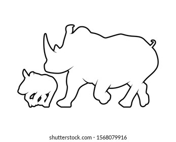 Rhino Silhouette Outline. Vector Animal Design