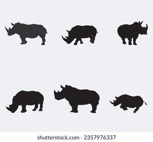 Rhino Silhouette Rhinoceros Symbol Set