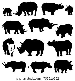 Rhino Silhouette Rhinoceros Symbol Set