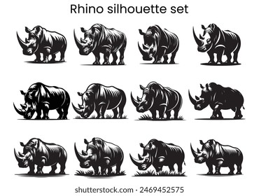 Rhino silhouette set vector illustration