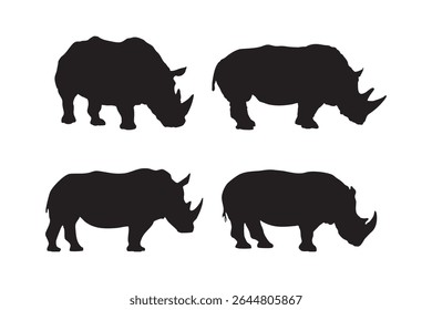 Rhino Silhueta Set Vetor Ilustrações isoladas no fundo branco
