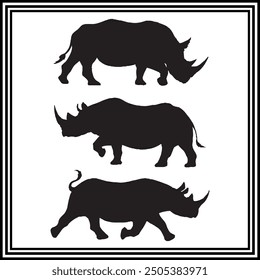 Rhino silhouette set , wildlife animal illustration.