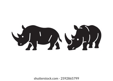 Rhino Silhouette Vector Set African Wildlife Black Animal Illustration