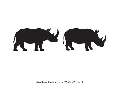 Rhino Silhouette Vector Set African Wildlife Black Animal Illustration