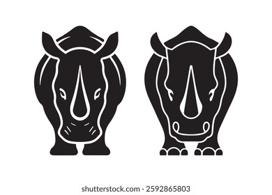 Rhino Silhouette Vector Set African Wildlife Black Animal Illustration