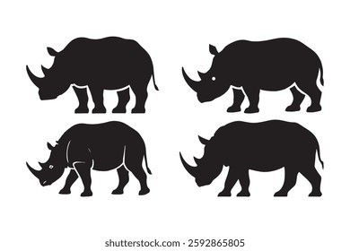 Rhino Silhouette Vector Set African Wildlife Black Animal Illustration