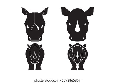 Rhino Silhouette Vector Set African Wildlife Black Animal Illustration