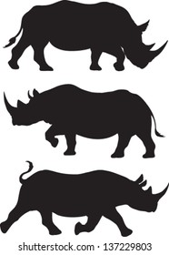 Rhino silhouette vector set of three