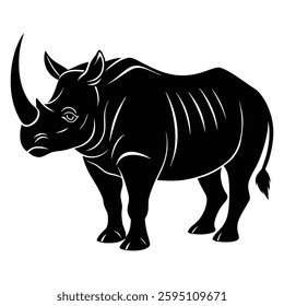 Rhino silhouettes and icons. black flat color white background Rhino animal vector and illustration.