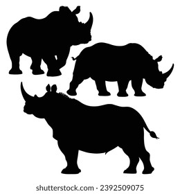 Rhino Silhouettes on White Canvas.