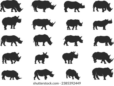Rhino silhouettes, Rhinos silhouette, Rhino vector illustration, Rhino clipart, Rhino icon bundle