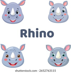 Rhino rosto sorridente bonito e feliz