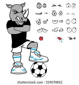 rhino soccer cartoon expression set in vector format very easy to edit