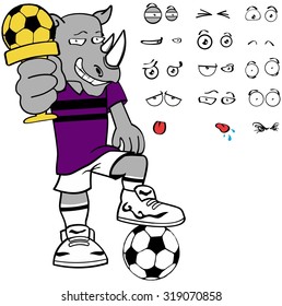 rhino soccer cartoon expression set in vector format very easy to edit