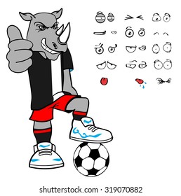 rhino soccer cartoon expression set in vector format very easy to edit