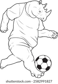 Rhino Soccer player Soccer Animal Vector Graphic Art Illustration