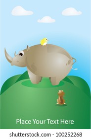 Rhino with squirrel.vector illustration