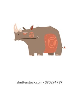Rhino Standing Flat Cartoon Stylized Vector Illustration