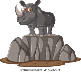 Rhino standing on rocks, looking happy