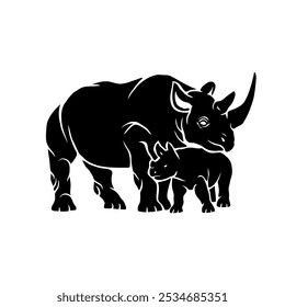 Rhino stands facing sideways with a touch of black and white suitable for your business shirt pattern