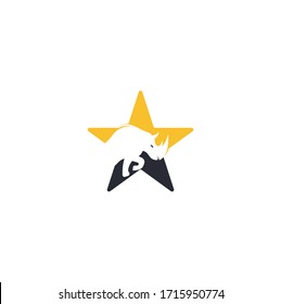 Rhino star shape concept logo vector design. Rhinos logo for sport club or team. Rhino head icon.	