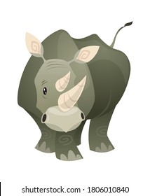 Rhino. Strong jungle rhinoceros savannah gray massive animal, wildlife trendy exotic childish print, african fauna mammal. Vector flat cartoon single isolated illustration