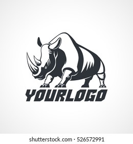 Rhino stylization logo sign emblem pictogram vector illustration on white background