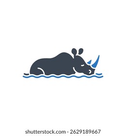 Rhino Swimming Water Icon Isolated On White Background