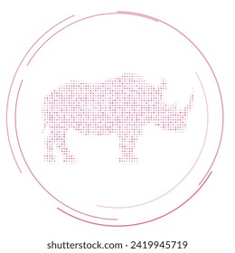 The rhino symbol filled with pink dots. Pointillism style. Vector illustration on white background