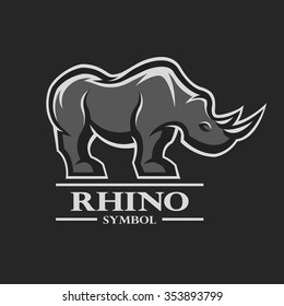 Rhino symbol, logo, labels, and other design. Artistic silhouette of animals on a dark background.