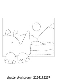 Rhino -Themed Dotted Line Continuation Worksheet for Kids