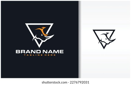 Rhino With Triangle Shield Logo Vector Design