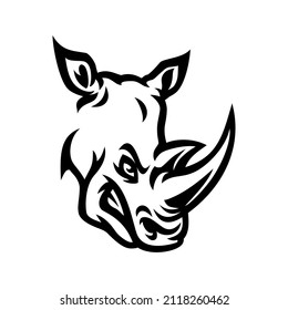 Rhino Vector Illustrated portrait, Cute head on white background Design element for logo, poster, card, banner, emblem, t shirt. Vector illustration.